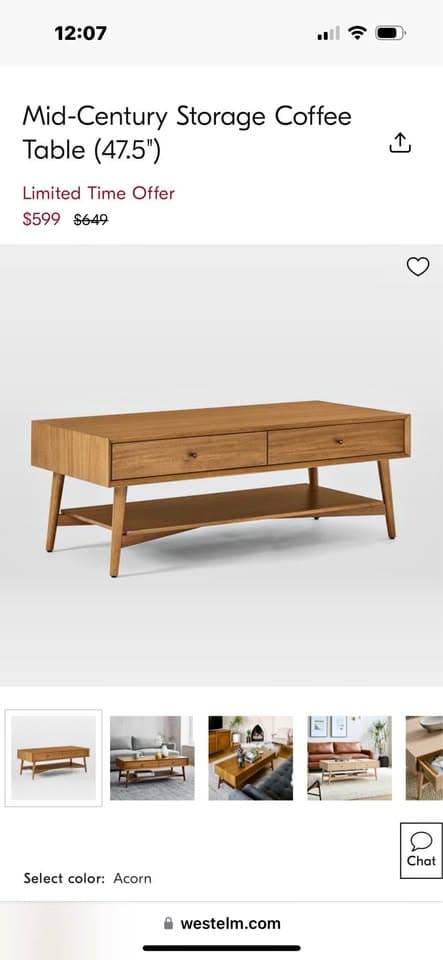 West Elm mid century storage coffee table