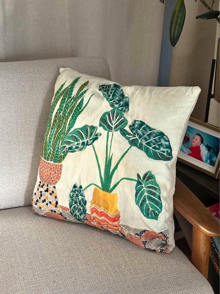 West Elm Patio Garden Accent Pillow (Embroidered & Beaded)