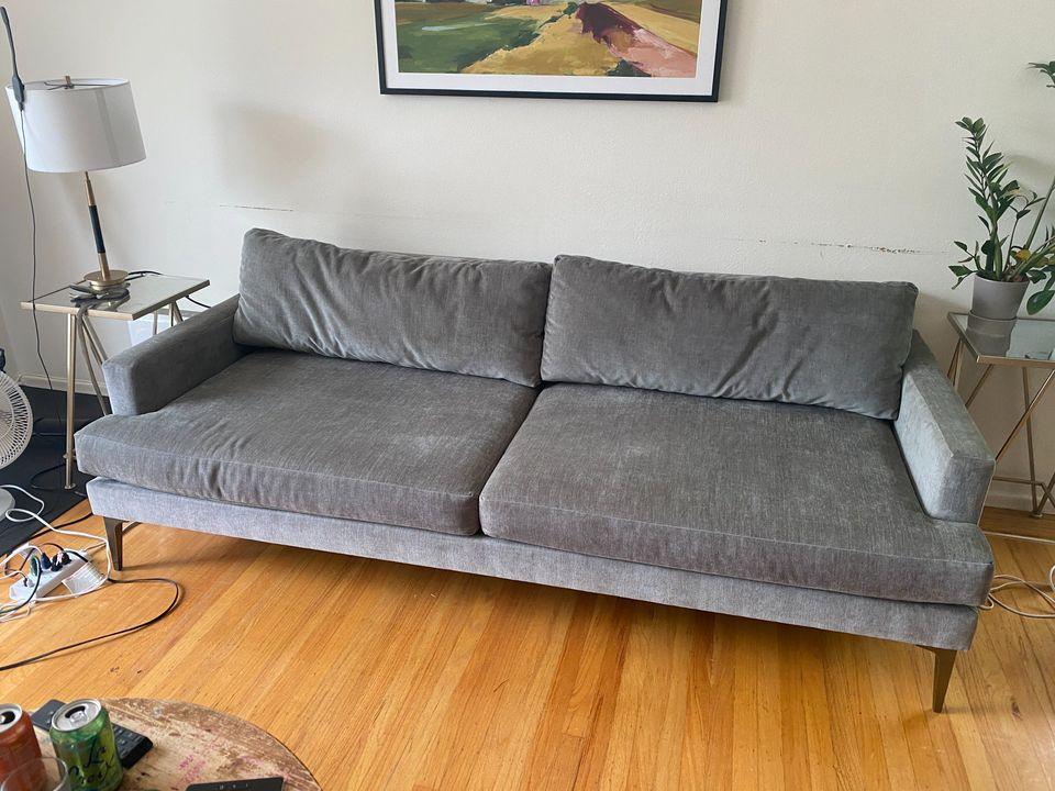 West Elm Andes Sofa - Mineral Grey Distressed Velvet