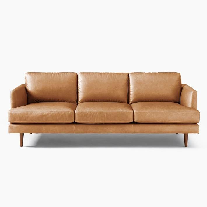 West Elm Haven Loft 86" Sofa, Trillium, Ludlow Leather, Sesame, Pecan