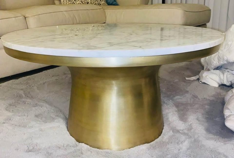 West Elm Marble Topped Pedestal Coffee Table (30.5")- Like New- Retails $799- taking offers-