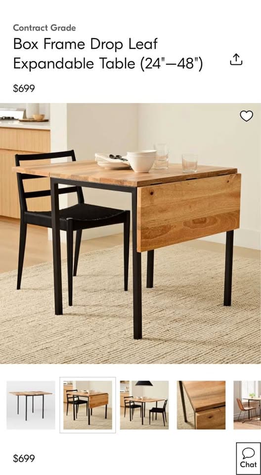 West Elm Box Frame Drop Leaf Expandable Table