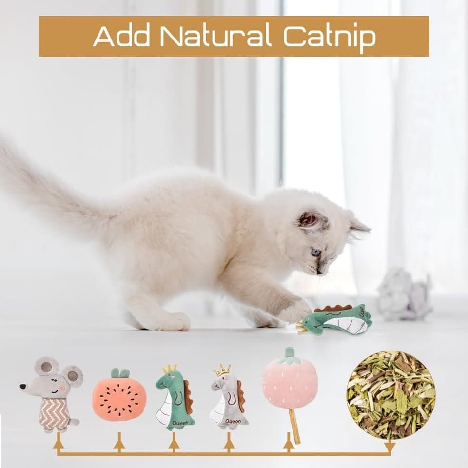 Catnip Toys Cat Interactive Plush Toys Indoor Cat Chew Toys, 5pcs Cartoon Pattern Cat Play Toys