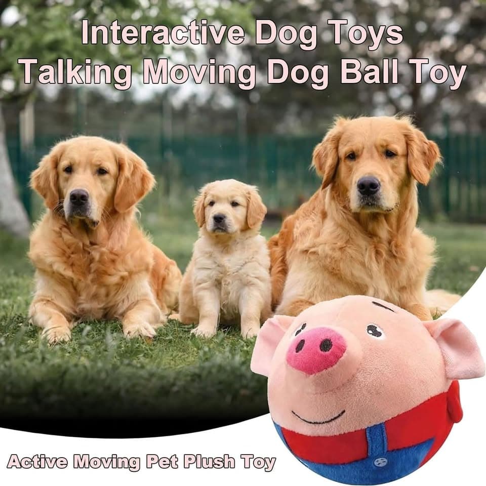 Active Moving Pet Plush Toy Interactive Dog Toys, Squeaky Moving Dog Ball Toy, Washable Cartoon