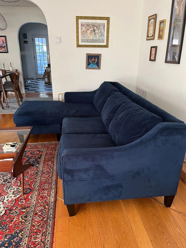 West Elm Paidge Ink Blue Velvet Reversible Sectional - $600 OBO