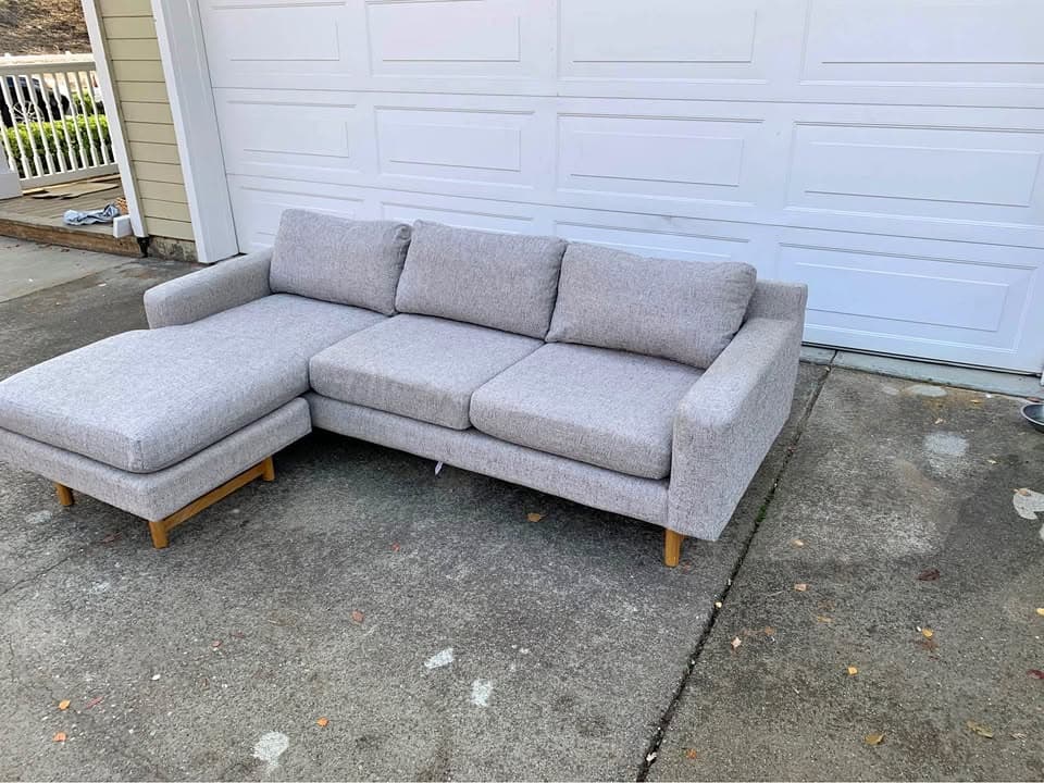 FREE DELIVERY - West Elm Mid-Century Modern Light Grey Sectional Sofa with Reversible Chaise