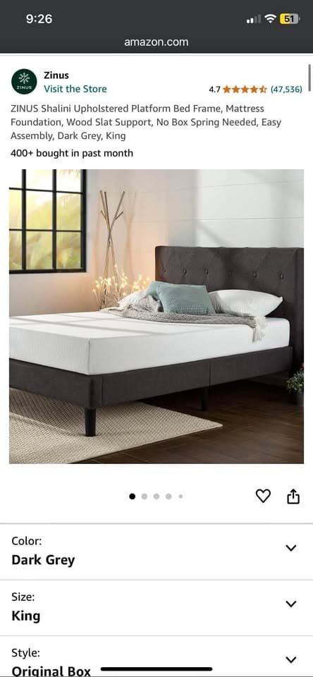 ZINUS King Shalini Upholstered Platform Bed Frame with Headboard