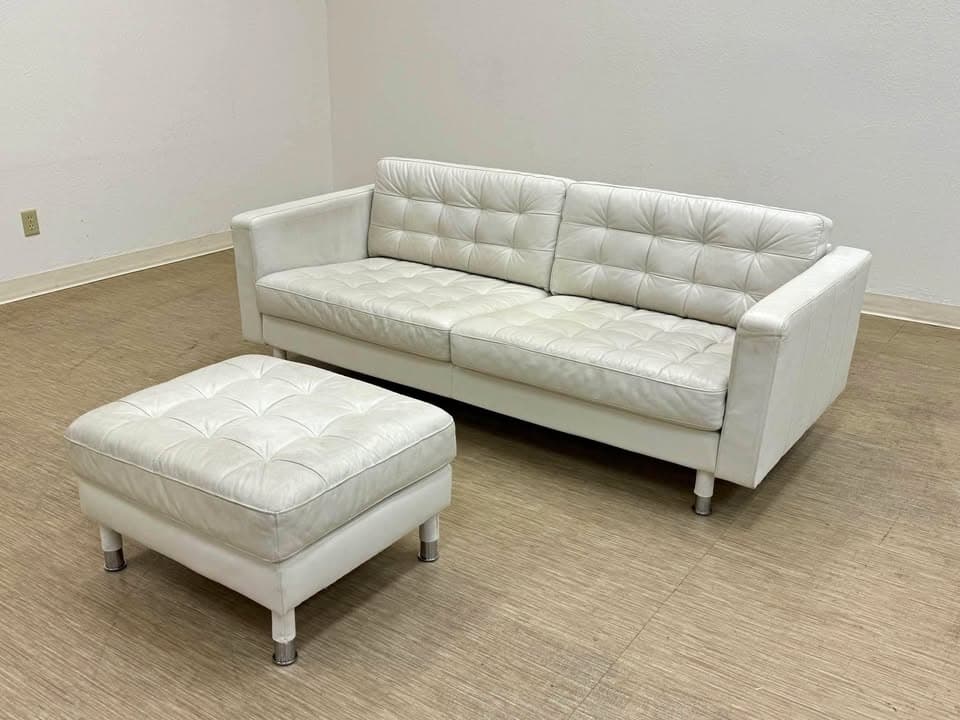 Ikea Morabo Off White Leather Sofa Couch with Ottoman