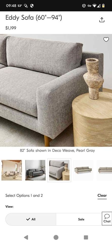 West Elm 74" Eddy sofa in pearl gray