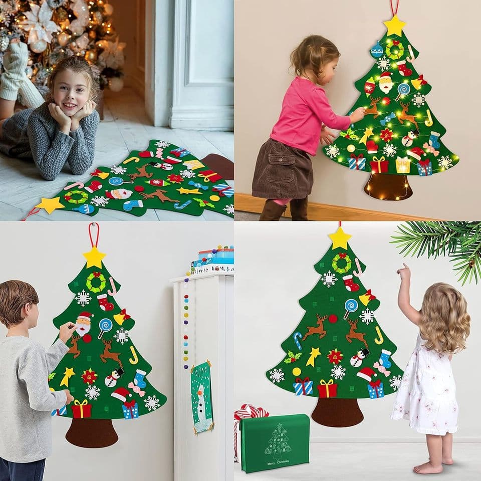 3ft DIY Lighted Felt Christmas Tree Set Plus Snowman Advent Calendar - Xmas Decorations Wall Ha