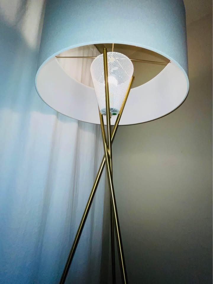 West Elm Mid-Century Metal Tripod Floor Lamp Antique Brass White Linen (66")