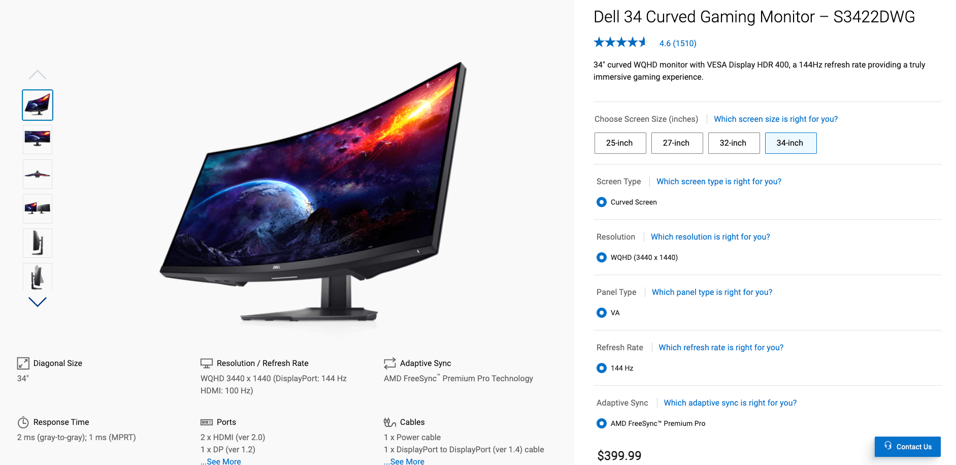 Dell 34 Curved Gaming Monitor S3422DWG (Retail $400)